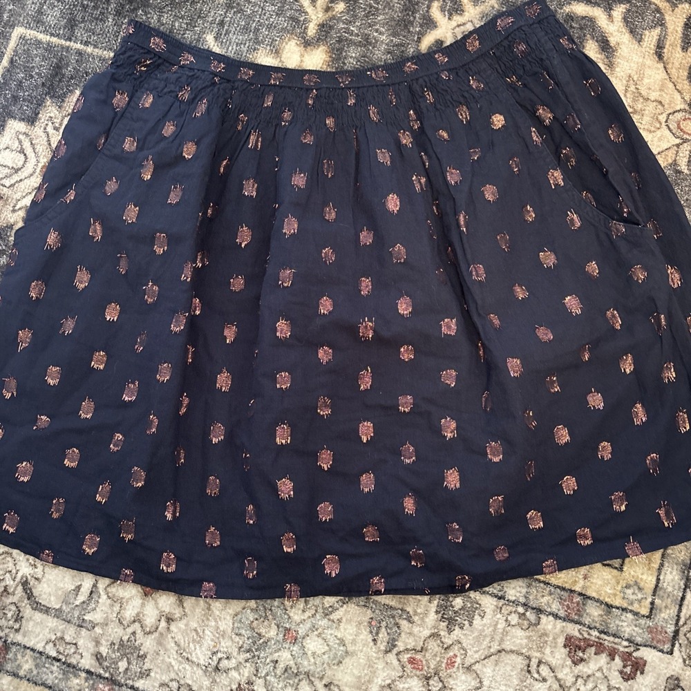 J.Crew women's Size Small SKIRT navy with bronze oval dots Elastic Waist